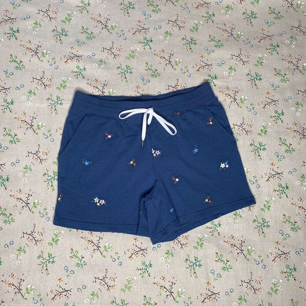P.J. Salvage Navy Shorts with Embroidered Floral Accents